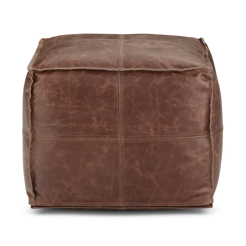 WYNDENHALL Erving Boho Square Pouf in Leather