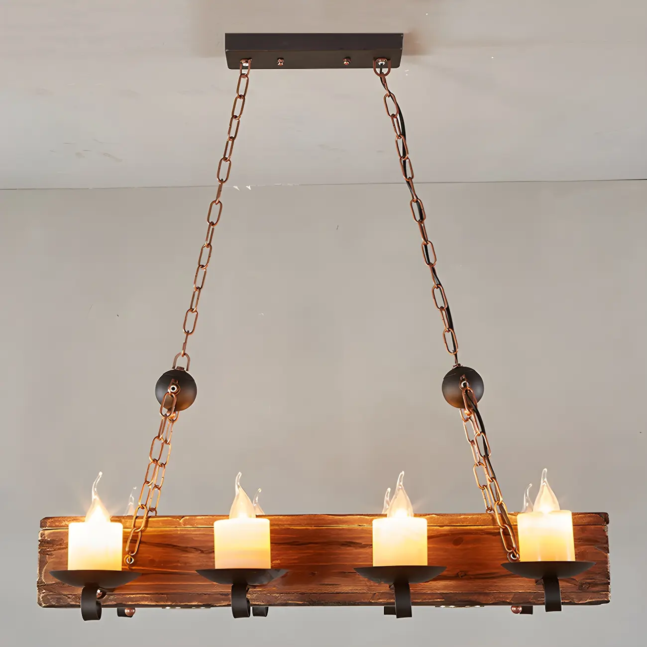 Industrial Brown Wood 8-Light Kitchen Pendant Light