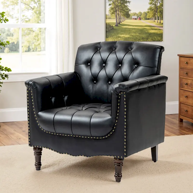 Tufted Vegan Leather Accent Chair Upholstered Armchair