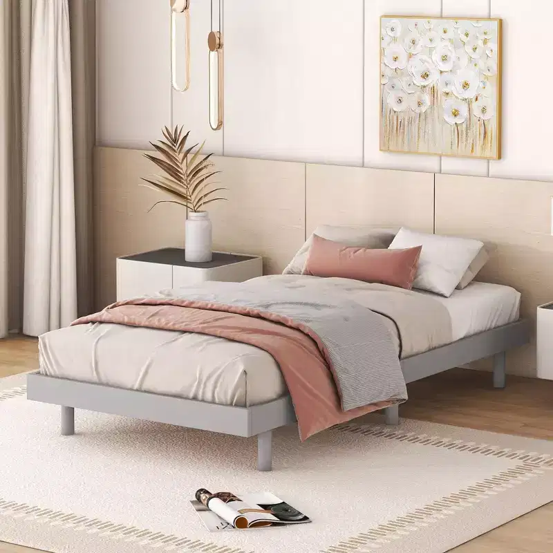 Modern Design Full Floating Platform Bed Frame for Grey Color