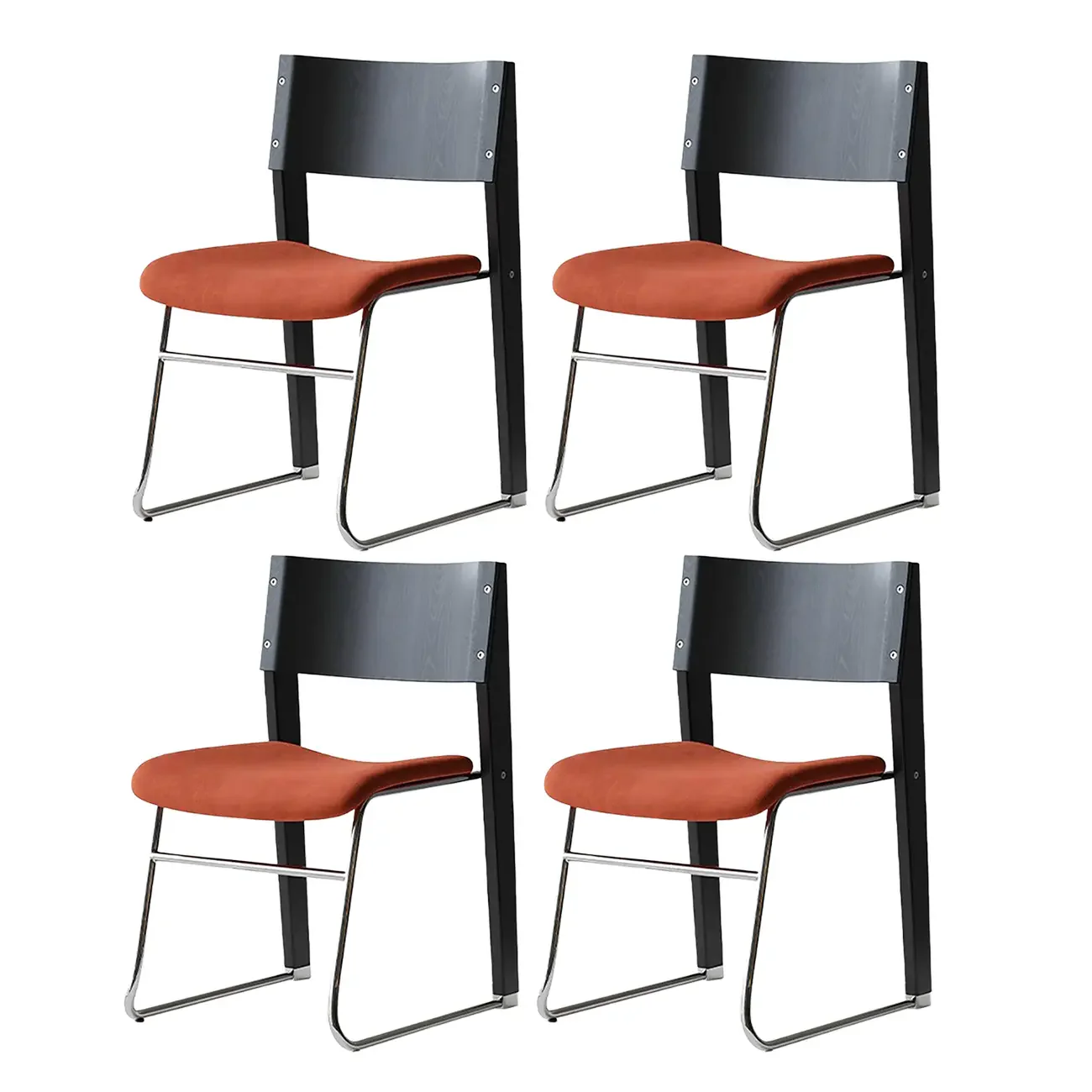 Modern Wood Velvet Open Back Armless Dining Chair Set of 2