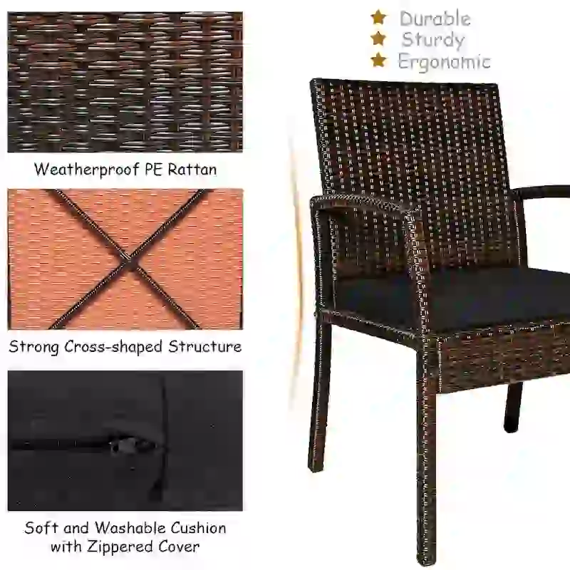 Costway 7PCS Patio Rattan Dining Chair Table Set with Cushion - See Details