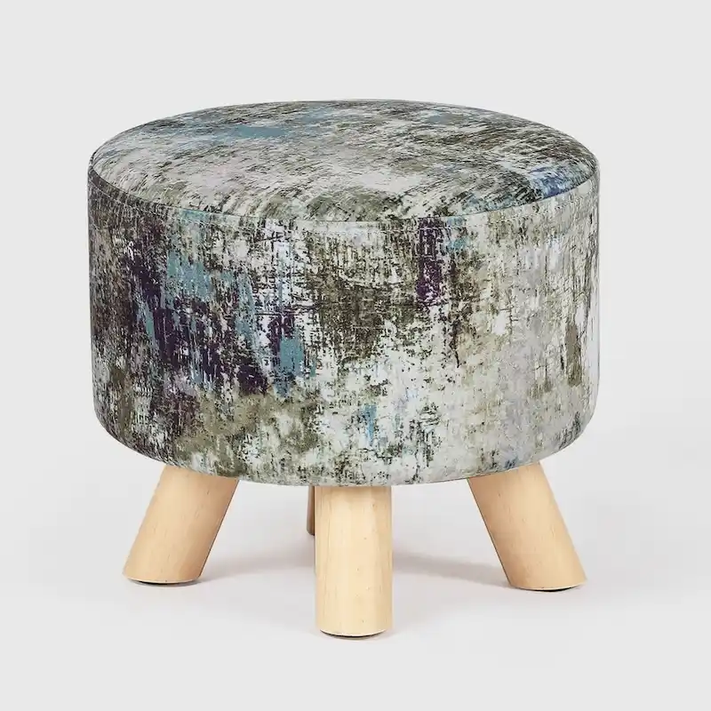 Adeco Modern Round Padded Upholstered Ottoman Footrest Stool