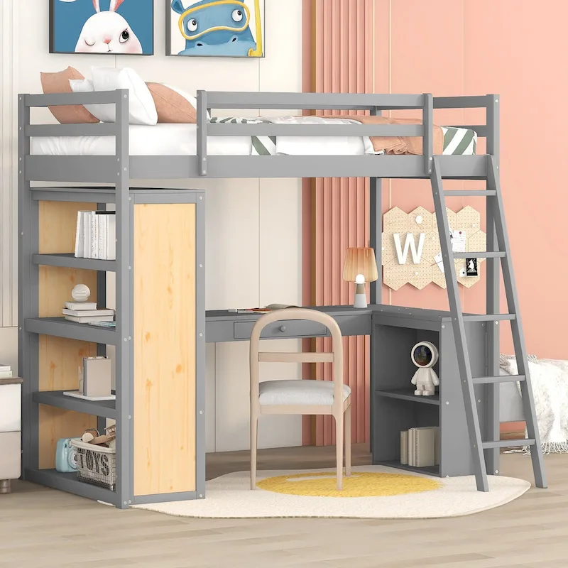 Loft Bed with Desk and Shelves