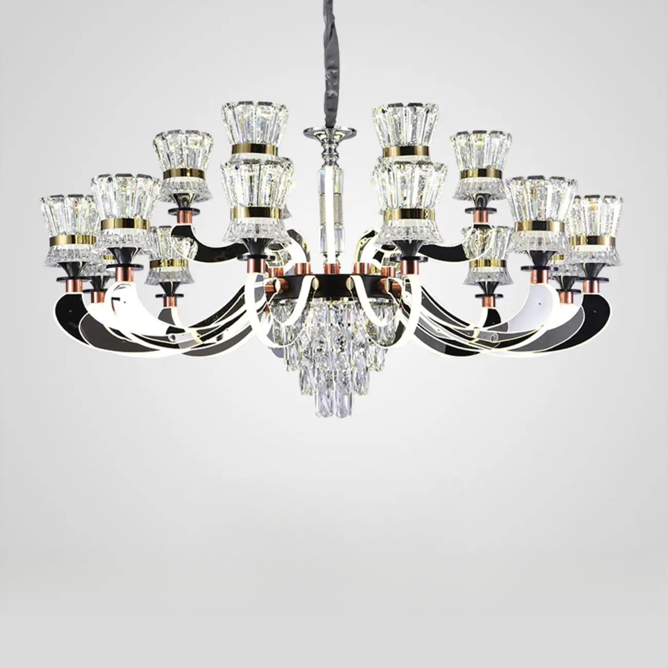 Luxury Chrome Tier Crystal Chandelier Modern Dimmable LED