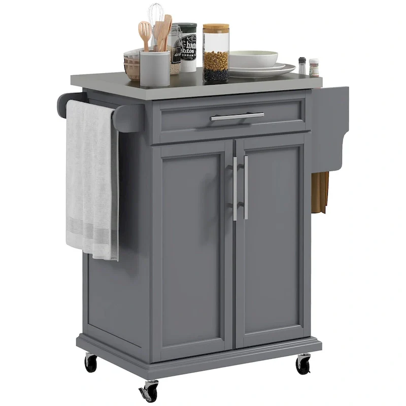 Rolling Kitchen Island on Wheels with Stainless Steel Countertop