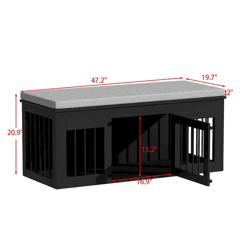 Chic Pet Haven: Luxe Wooden Dog Crate & Designer Home Bench - 47.2
