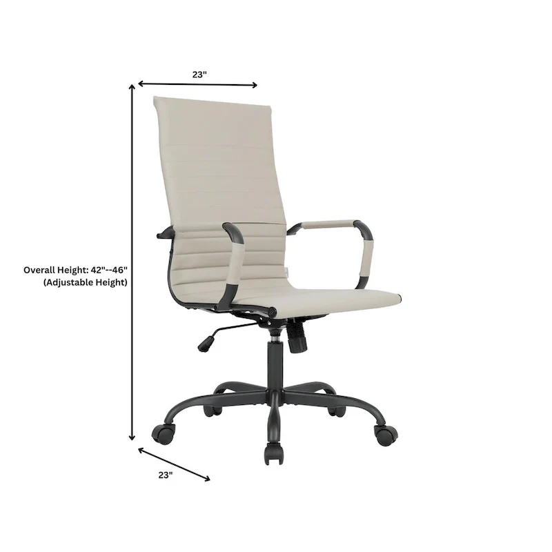 Ribbed Leather Adjustable High-Back Office Swivel Chair in Black Metal Frame