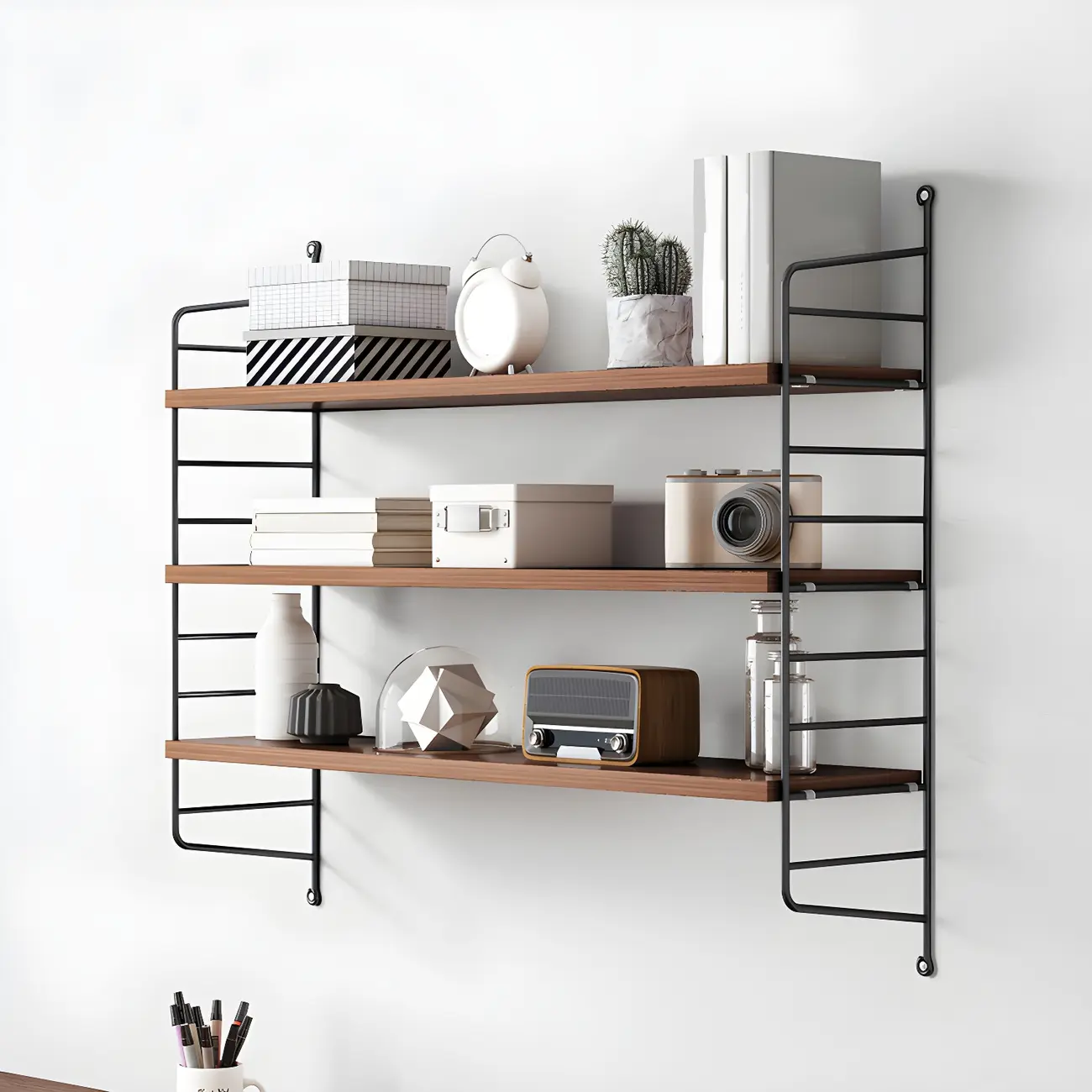 3-Shelf Nut-Brown Wall-Mounted Wood Open Bookcase