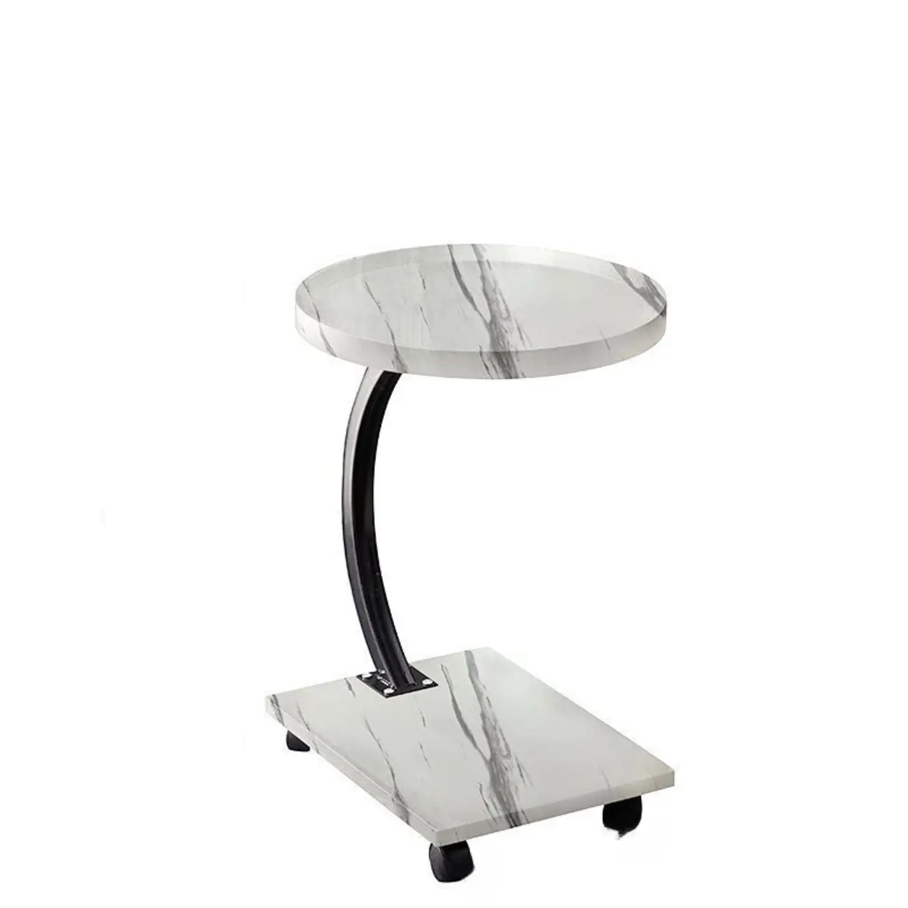 Wooden Round C-Shaped Side Table with Swivel Wheels