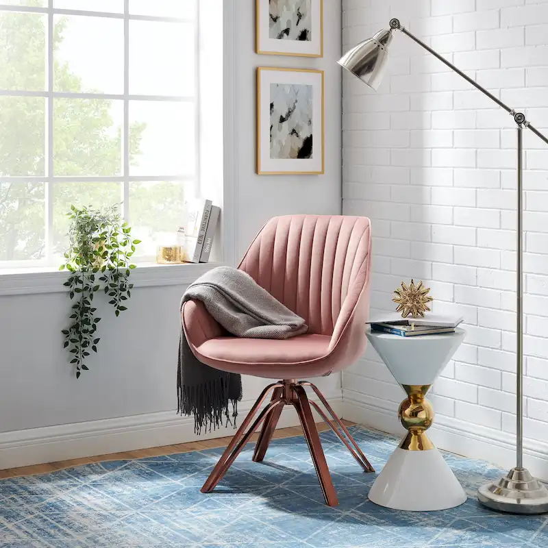 Art Leon Classical Velvet Swivel Office Accent Chair with Golden Legs