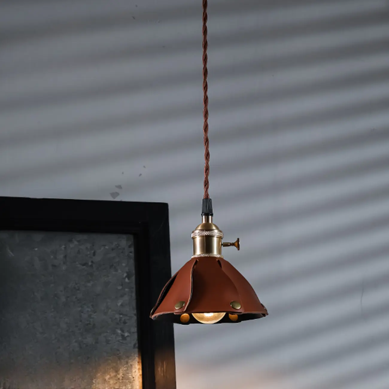 Modern Geometric Leather Gold Metal Pendant Light