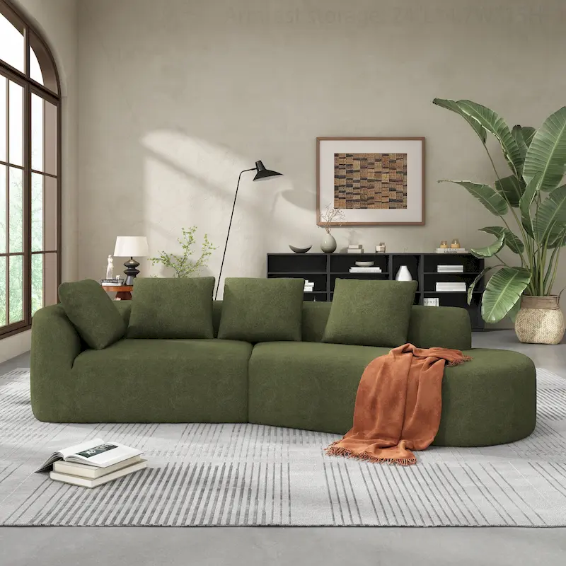 Modern Curved Sectional Sofa with Pearl Upholstery, High-Density Foam, 5-Seater for Living Room