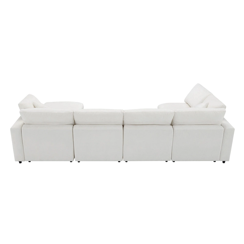Beige 130 Chenille U-Shaped Sleeper Sectional Sofa, 6-Piece Modular Design