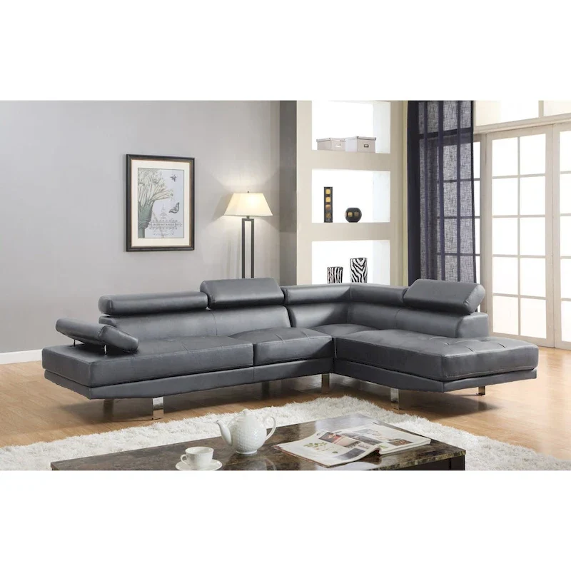 GTU Furniture L Shape Faux Leather Living Room Sectional Sofa Set with Right Facing Chaise