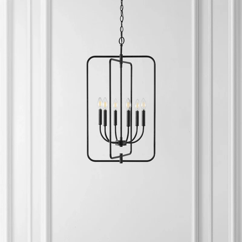 SAFAVIEH Lighting Noelline 6-Light Adjustable Pendant Chandelier (LED Bulbs Included) - Black - 17Wx15Dx95H