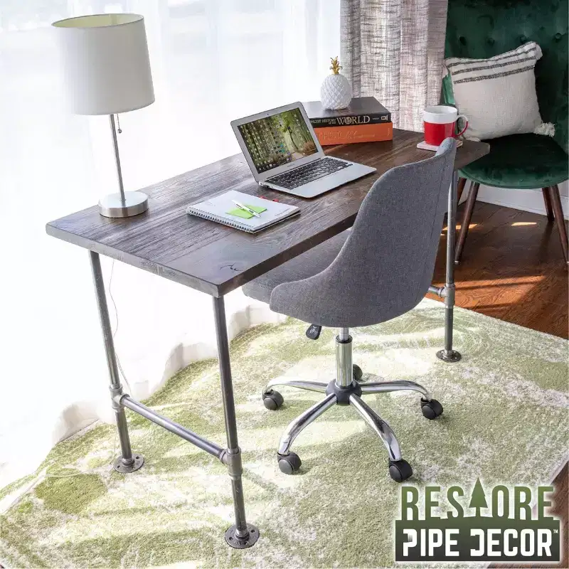 RESTORE Trail Brown Solid Wood Office Desk by Pipe Decor