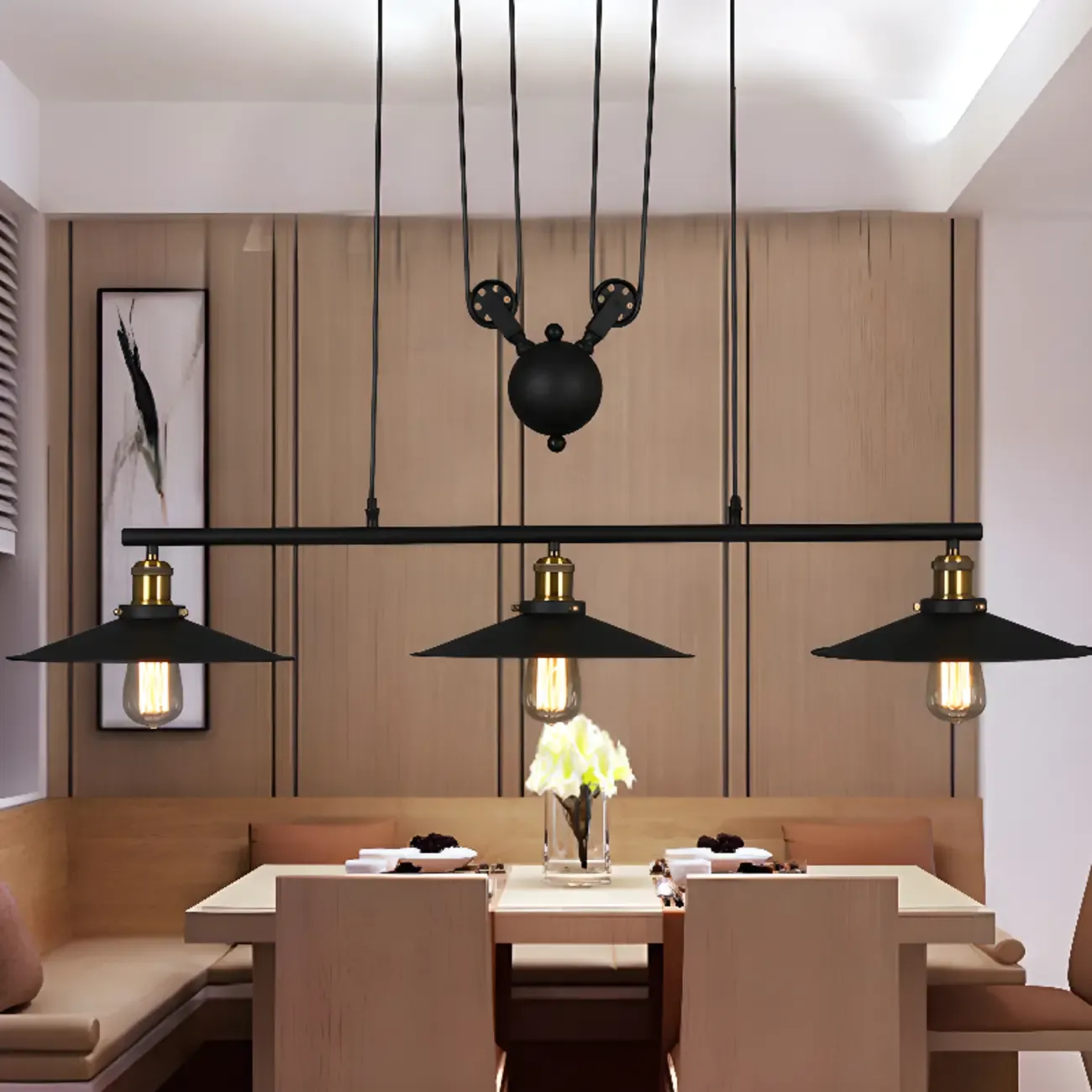 Industrial Black Cone Adjustable Island Pendant Light for Kitchen