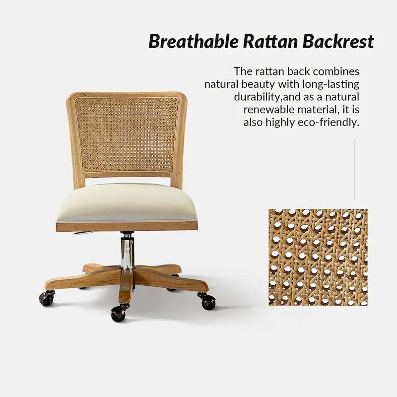 Calcutta Modern Rattan Back Task Chair with Solid Wood Legs by HULALA HOME