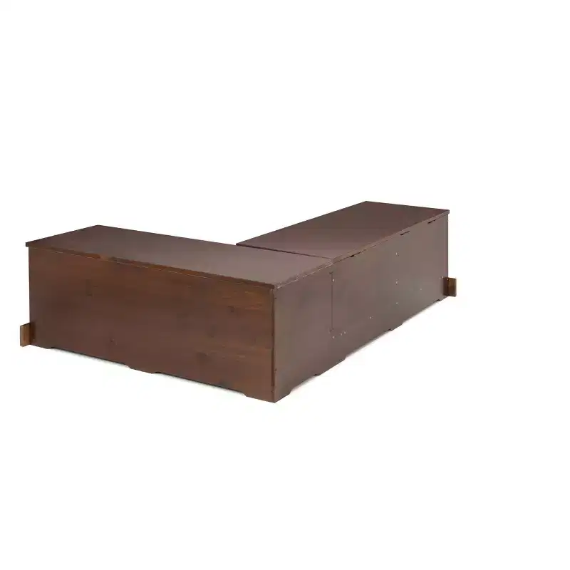 3pc Colby L Shaped Bench and Backless Nook Dining Set Brown - Linon: Wood Frame, 5-Seater, Trestle Base