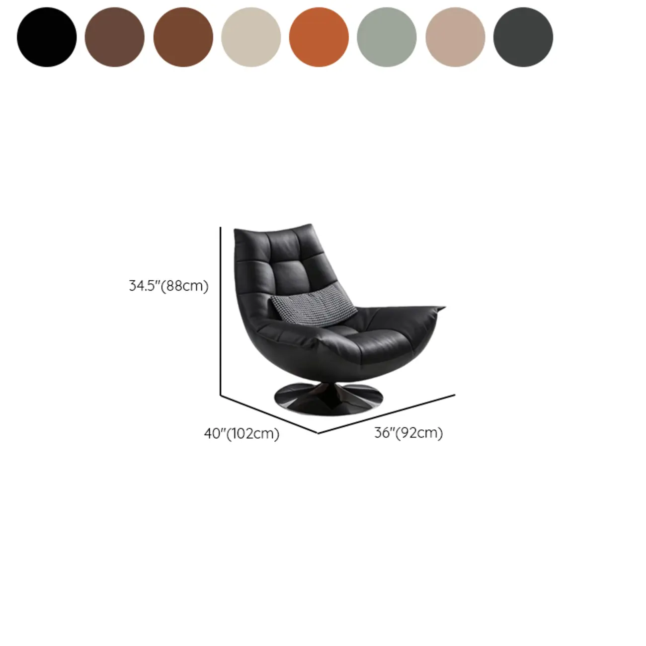 Black Swivel Tufted Leather Accent Chair Pillow Included