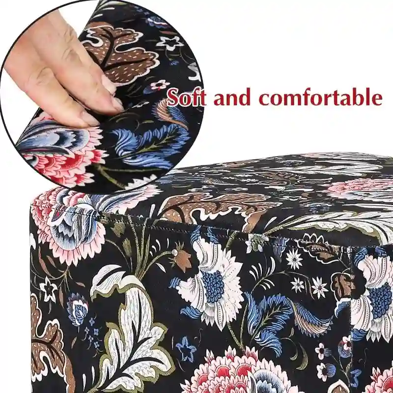 Adeco Square Velvet Ottoman Upholstered Stool Vanity Gold Plating Base