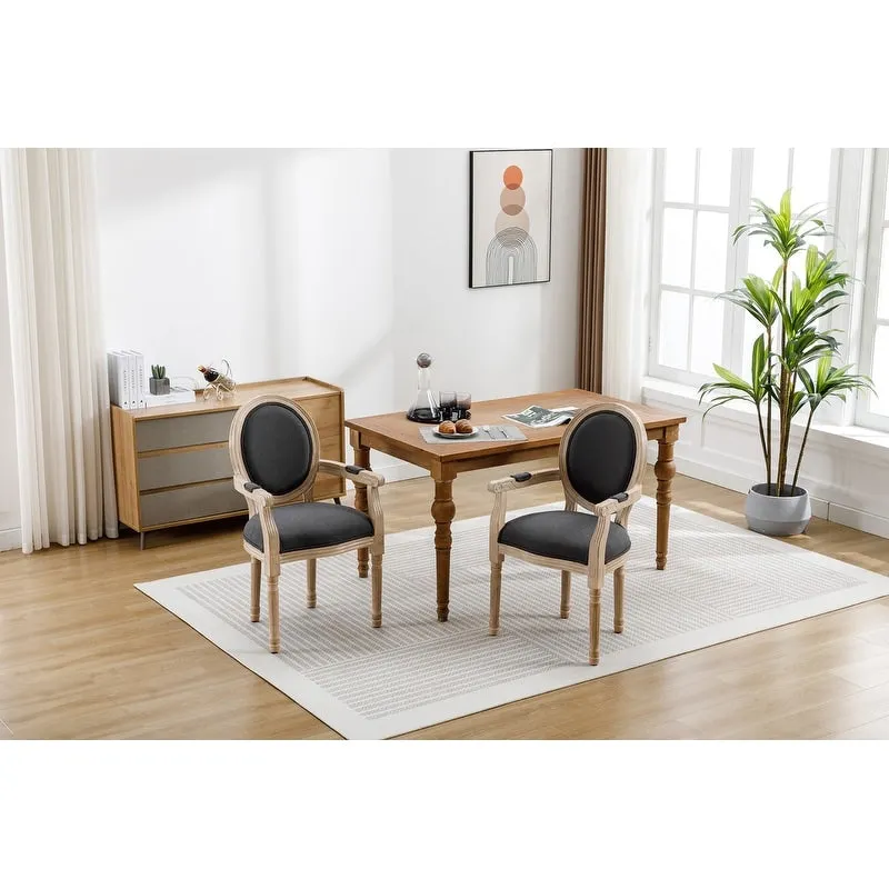 Grondin Mid-Century Modern Style French Country Dining Chair Set of 2, Kind Louis Back Linen Upholstered Accent Armchair