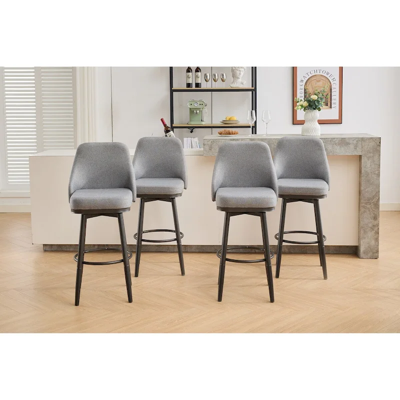 Bar Stools Set of 2 Chenille Adjustable Counter Height Swivel Bar Stools with Back Metal Leg,24 to 29 Inch,Light Gray