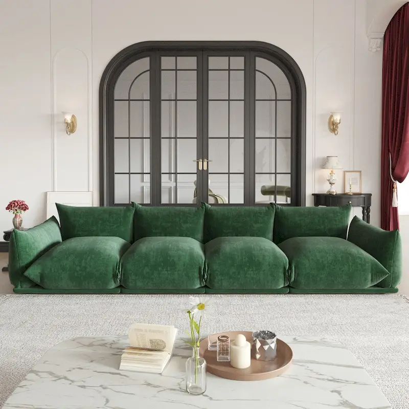 Mid-Century Modern Large 4 Seater Couch, Chenille Sectional Sofa 4 Seats Modular Couches with Thick Cushion