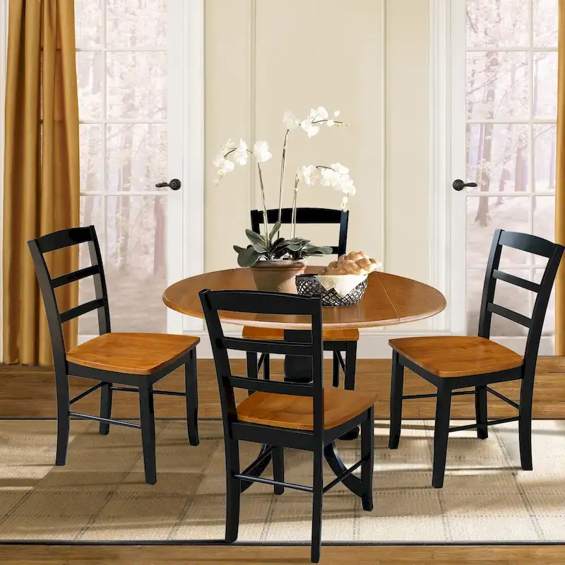 42 Drop Leaf Dining Table with 4 Ladderback Chairs - 5 Piece Set