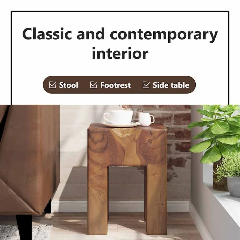 vidaXL Solid Teak Wood Stool, Small Side Table, Brown - 11.8 x 11.8 x 15.7