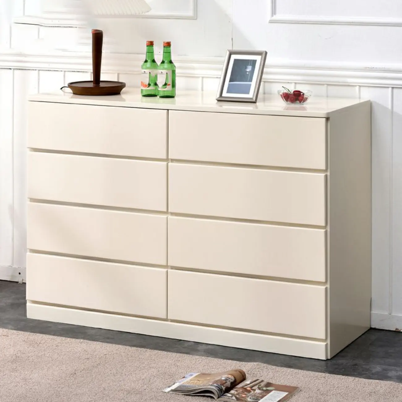 Modern Natural Wooden Double Dresser with 5-Drawers