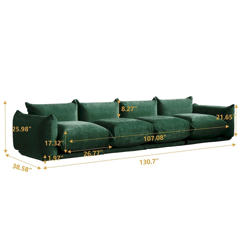 Mid-Century Modern Large 4 Seater Couch, Chenille Sectional Sofa 4 Seats Modular Couches with Thick Cushion