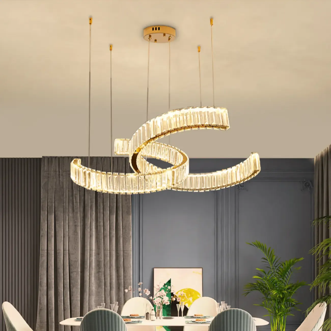 Stylish Gold LED Intercross Ring Crystal Chandelier