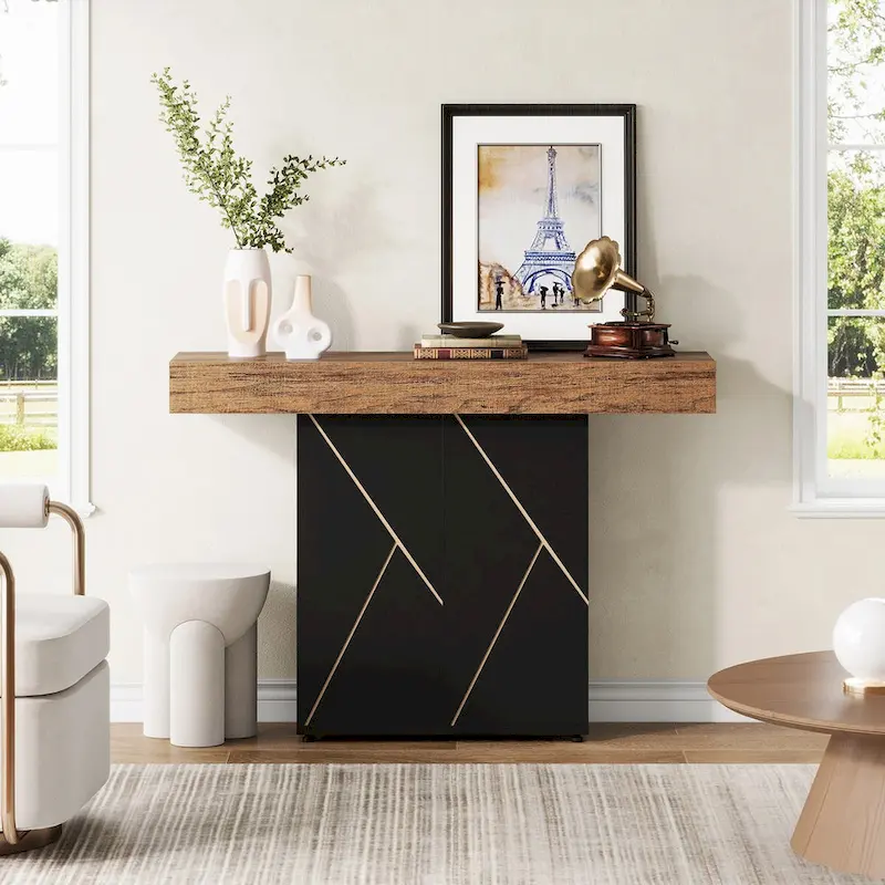 43.3 Farmhouse Pedestal Console Table, Sofa Table For Living Room, Entry Table For Entryway, Narrow Desk