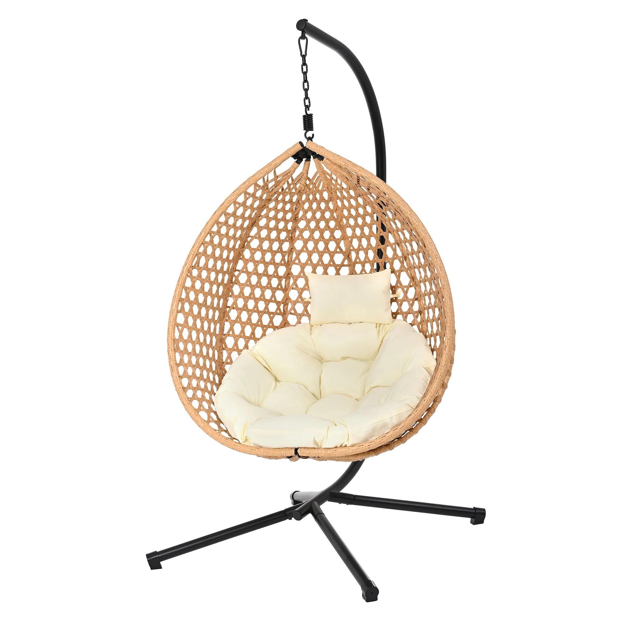 Rattan Weaving Hanging Egg Chair with Stand and Soft Removable Cushion
