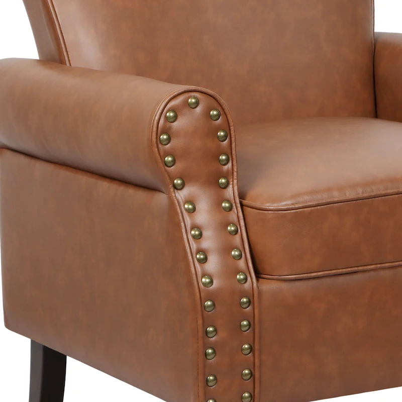 Nailheads Accent Chair Faux Leather Armchair