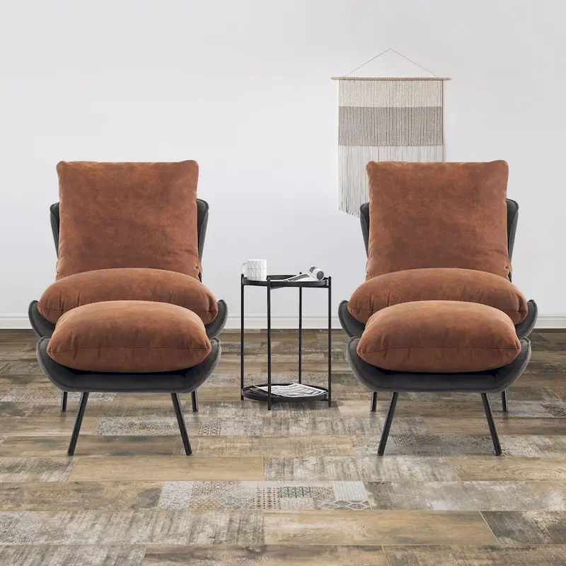 MCombo Set of 2 Accent Chair with Ottoman, Leathaire Fabric LW951