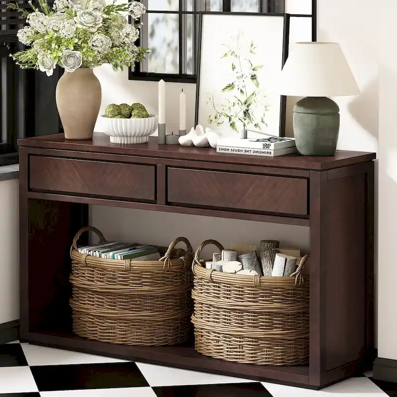 55  Rustic Wooden Entryway Console Table(Espresso)