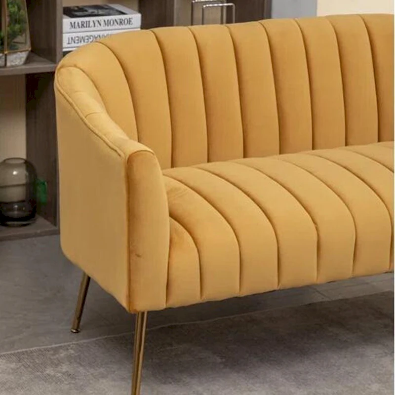 SEYNAR Modern Glam Comfy 50 Metal Legs Curved Sofa 2 Seaters Loveseat with Tufted Back