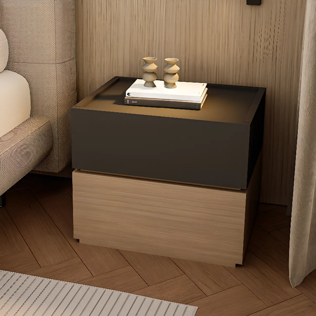 Modern Wood Two-Tone Elegant Nightstand with Drawer