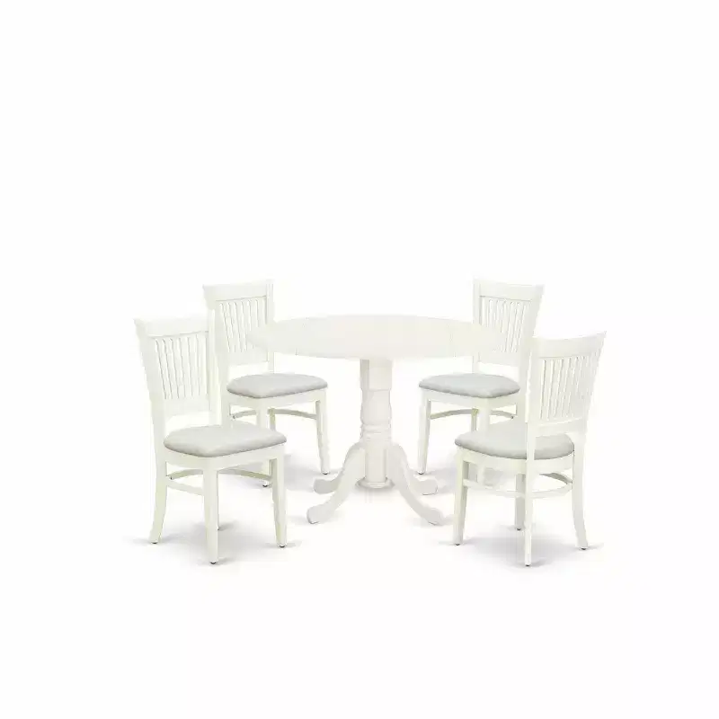 HomeStock 5 Piece Round Dining Table Set Linen White