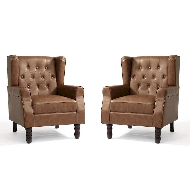 Button-Tufted Accent Club Chair Wingback Armchair Set of 2