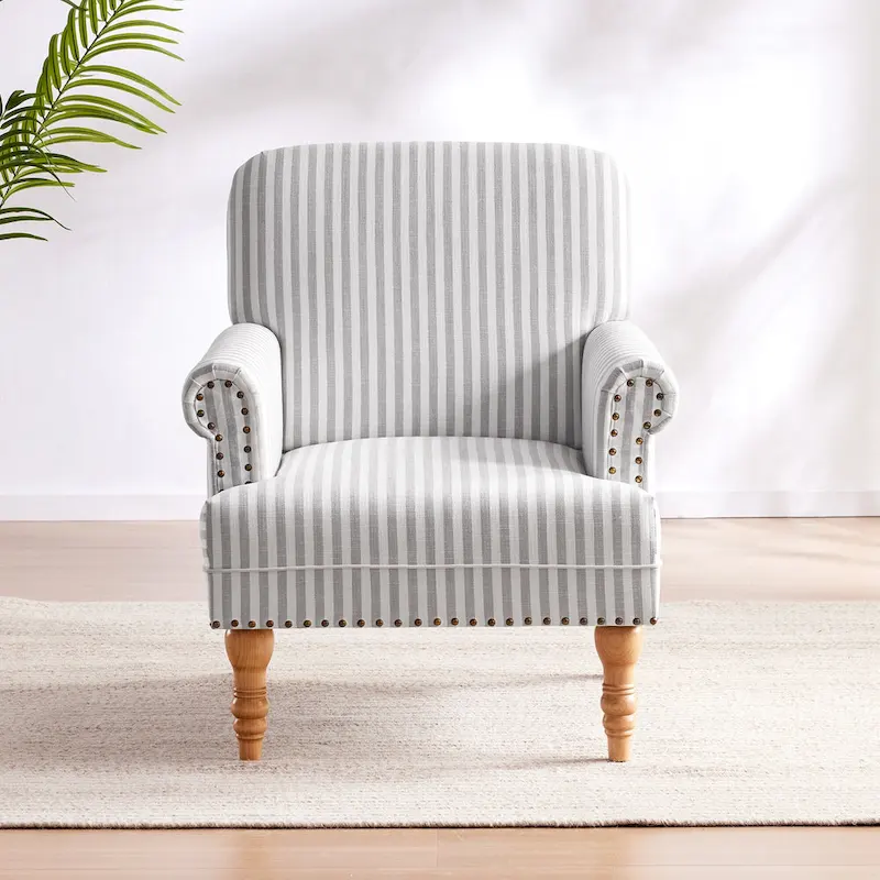 Rolled Armchair Accent Chair Set of 2 Blue/ Grey/ Brown