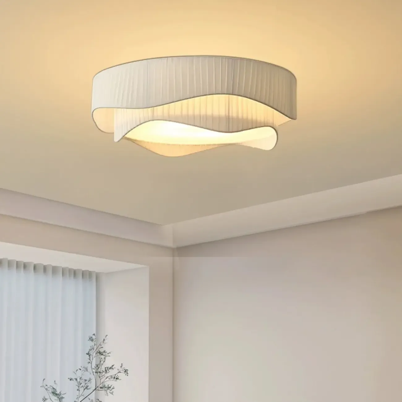 Modern White Tier Fabric Drum Chandelier with Adjustable Height