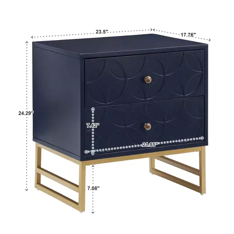 Black/Gold, Blue, Grey & White/Gold Arched Diamond Metal Nightstand with Drawer