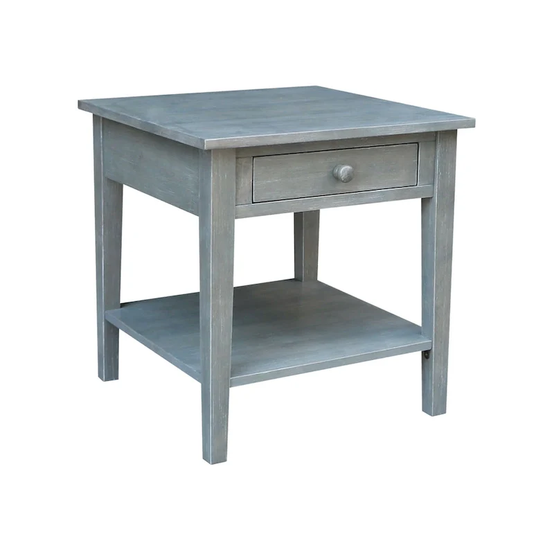 Square Solid Parawood End Table with Drawer & Shelf, 24