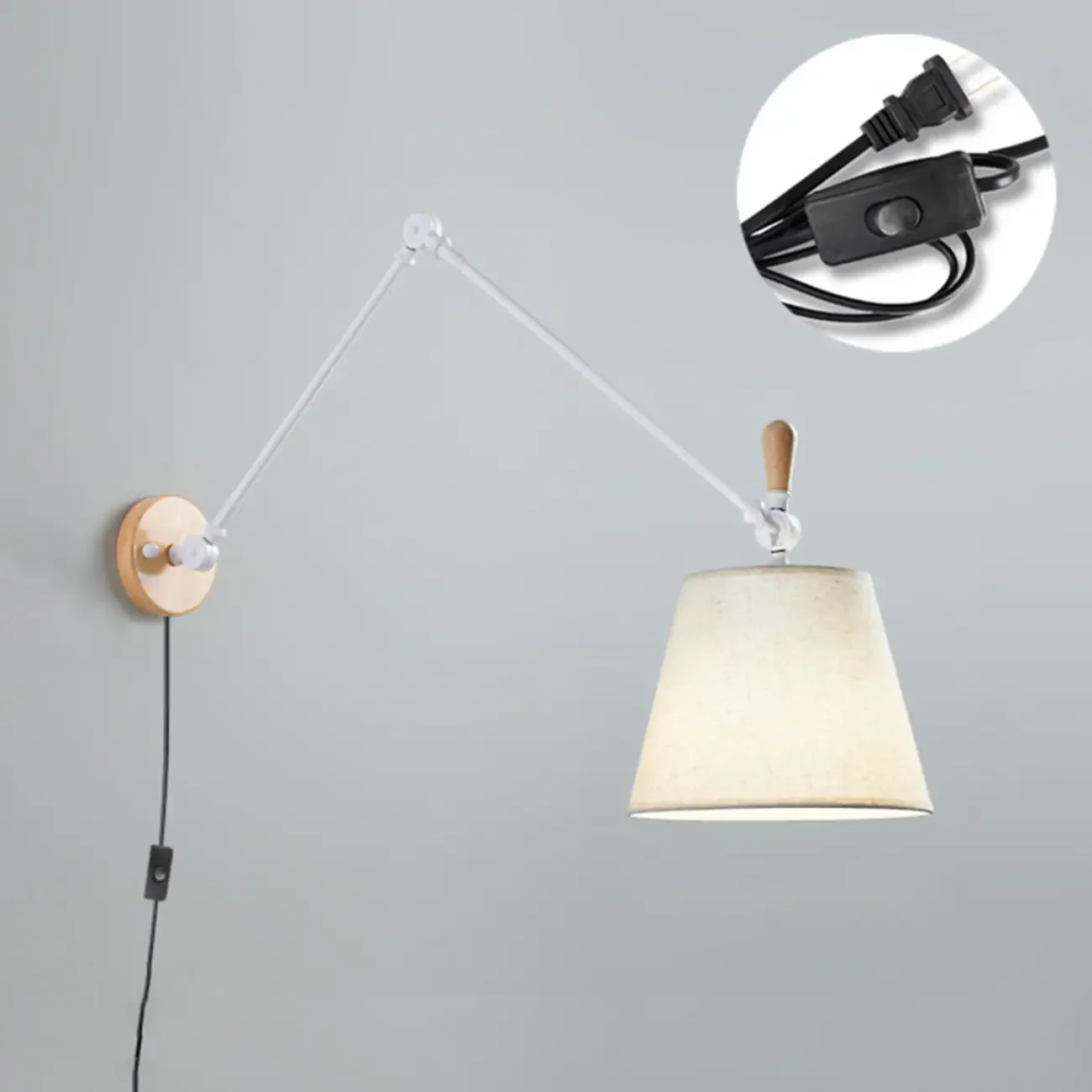 Cylinder Beige Swing Arm Wall Light for Learning Space