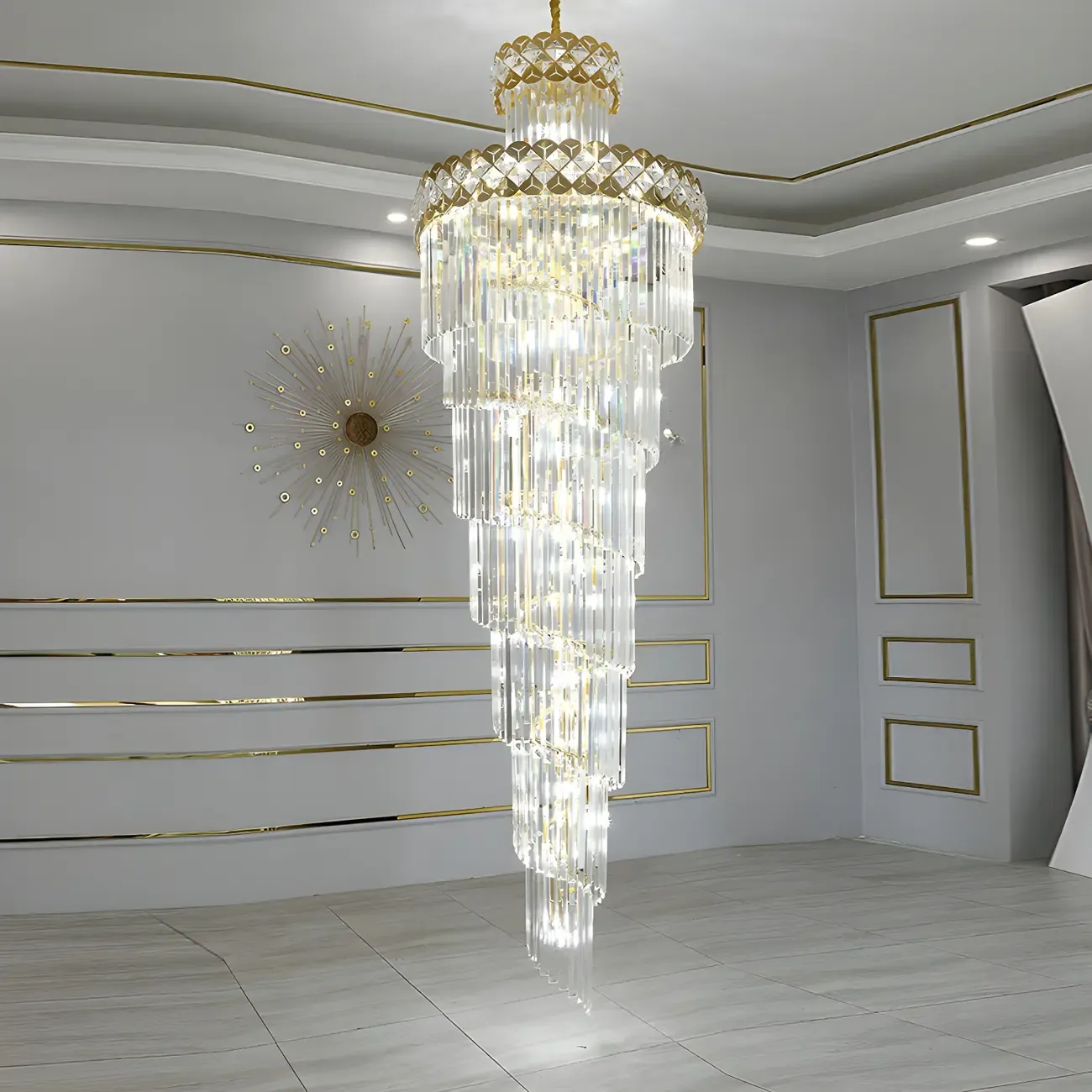 Luxurious Spiral Tiered LED Crystal Chandelier