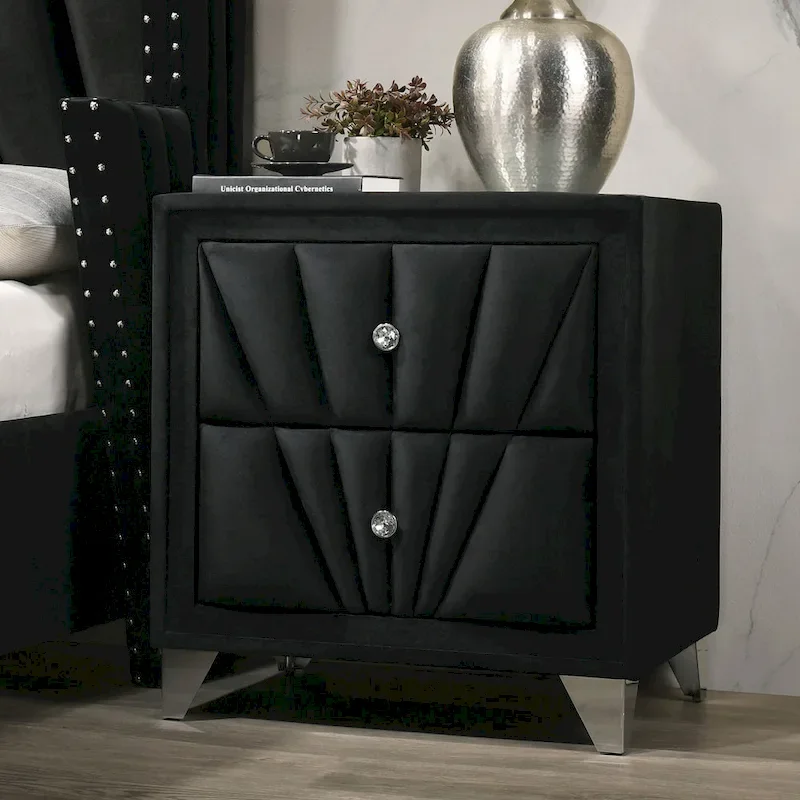 Ambrosia Glam Black Fabric Upholstered Nailhead 5-Piece Panel Bedroom Set by Furniture of America